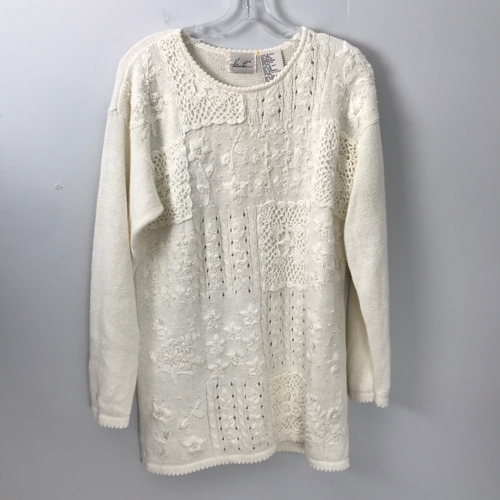 Vintage Patchwork Knit Embroidered Crochet Sweater